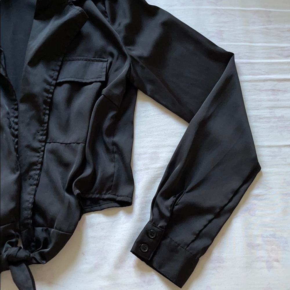 Black Satin Button Up Top - Picture 3 of 3